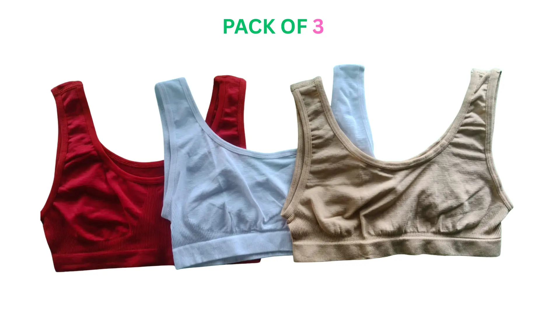Women’s Stretchable Cotton AirBra Sports Bra – Wire-Free, Non-Padded | Pack of 3 | Free Size (Multicolor)নন-প্যাডেড ব্রা - Image 2