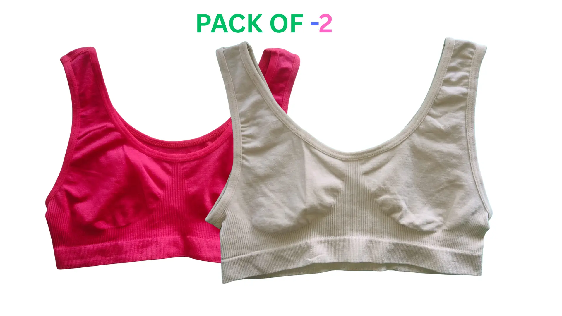 Pack of 2 Women’s Cotton Stretch-Fit Sports Bras — Wire-Free, Non-Padded, Free Size for Daily Comfort - প্যাডেড ব্রা - Image 3